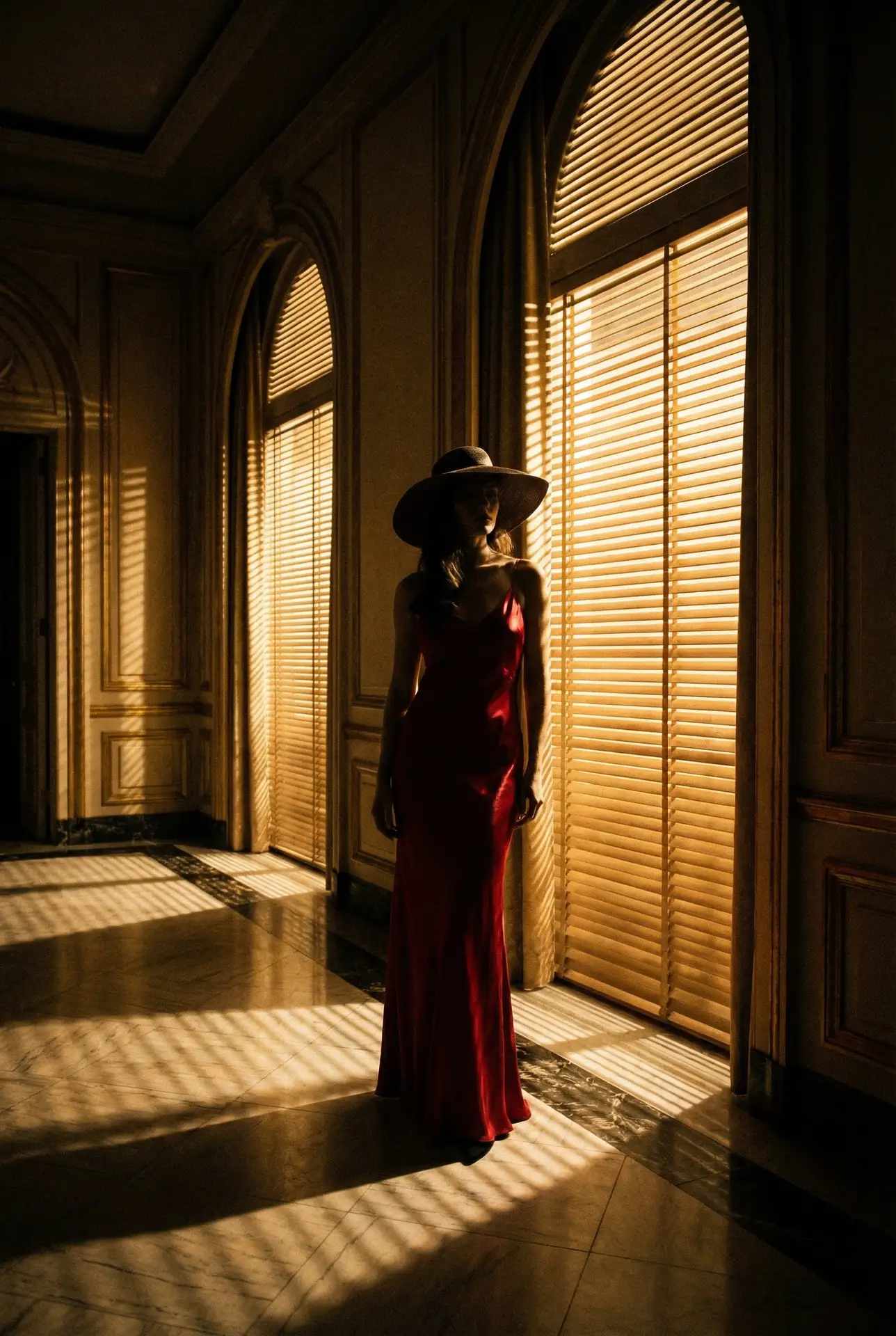 黑桃皇后 出品影片《绯色走廊》艺术海报，红裙女性身影